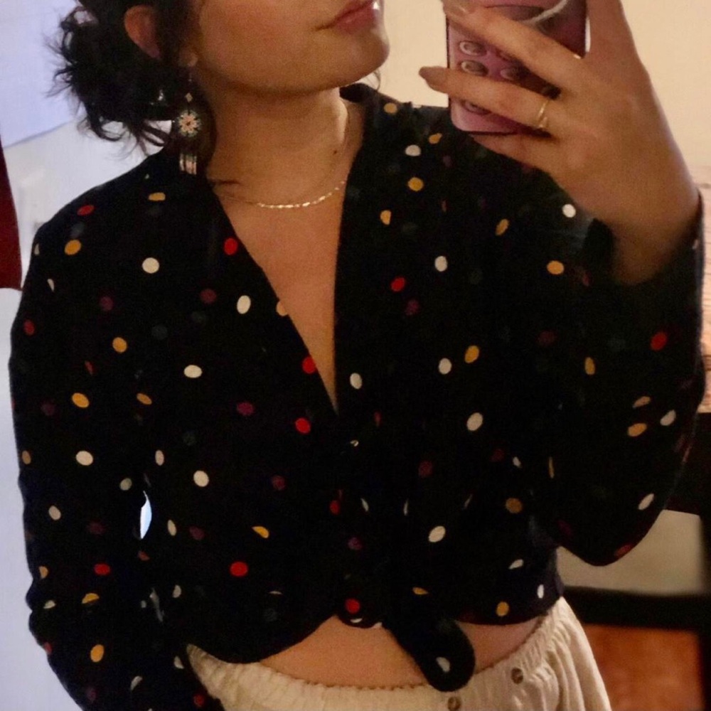 Zara Polka Dot Blouse Button Up | Size Medium